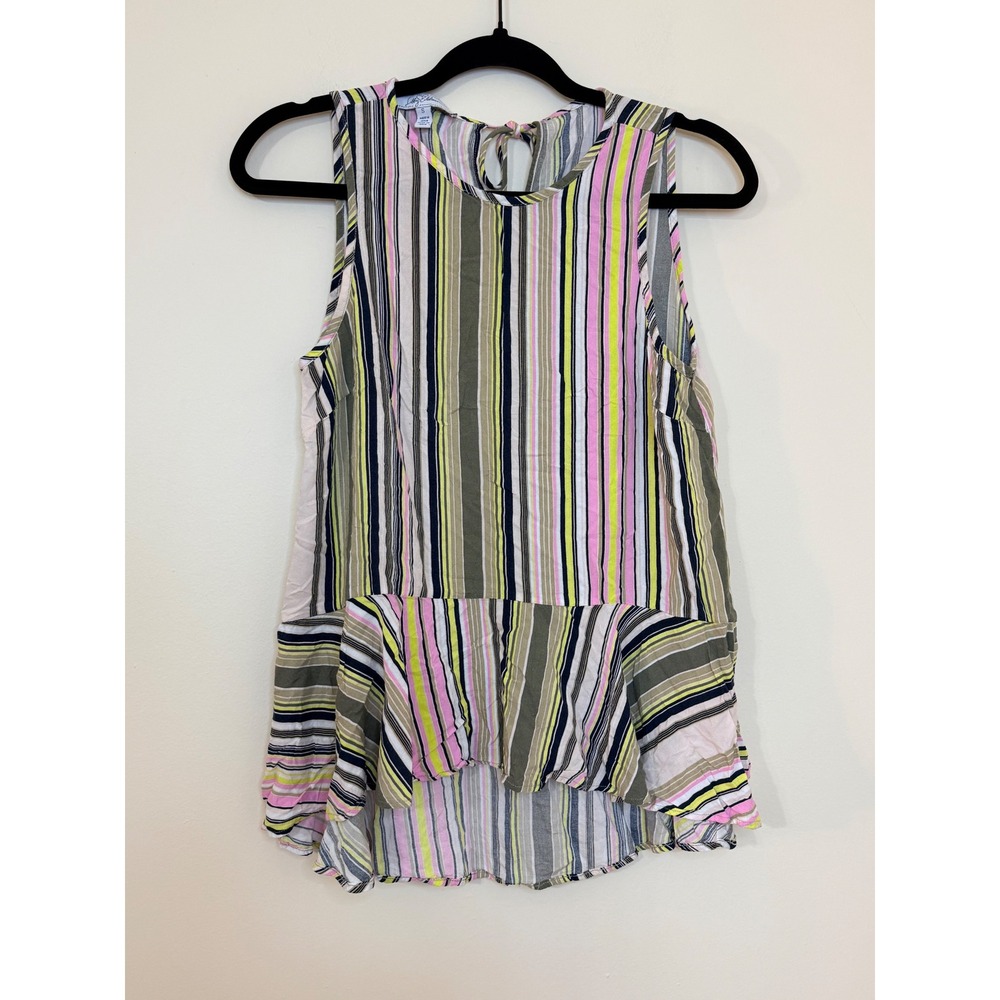 Libby Edelman Multi-Color Striped Peplum Sleeveless Top Size S Keyhole Back